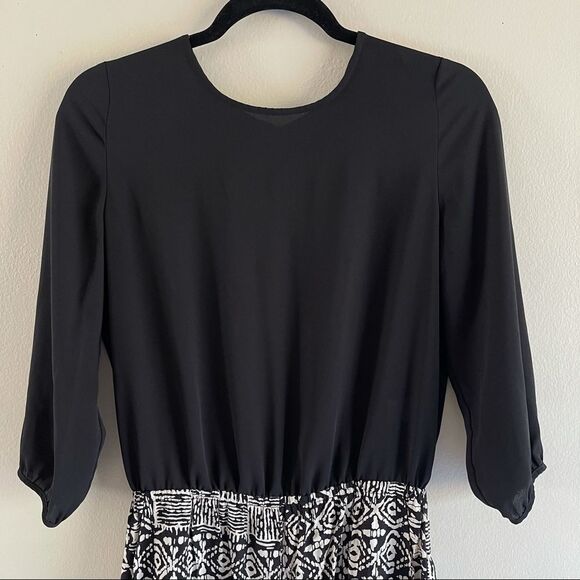 Y2K 90s Casual Romper Slit Open Back Size S Pockets Black White 3/4 Sleeves - Picture 2 of 9